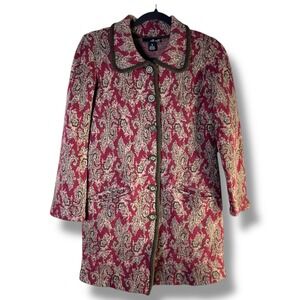 Willi Smith Womens Sz Small Sweater Jacket Wool Paisley Long Cardigan Button Up